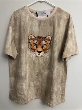 Women’s Leopard Graphic Tee - Beige Taupe Sz.S New!